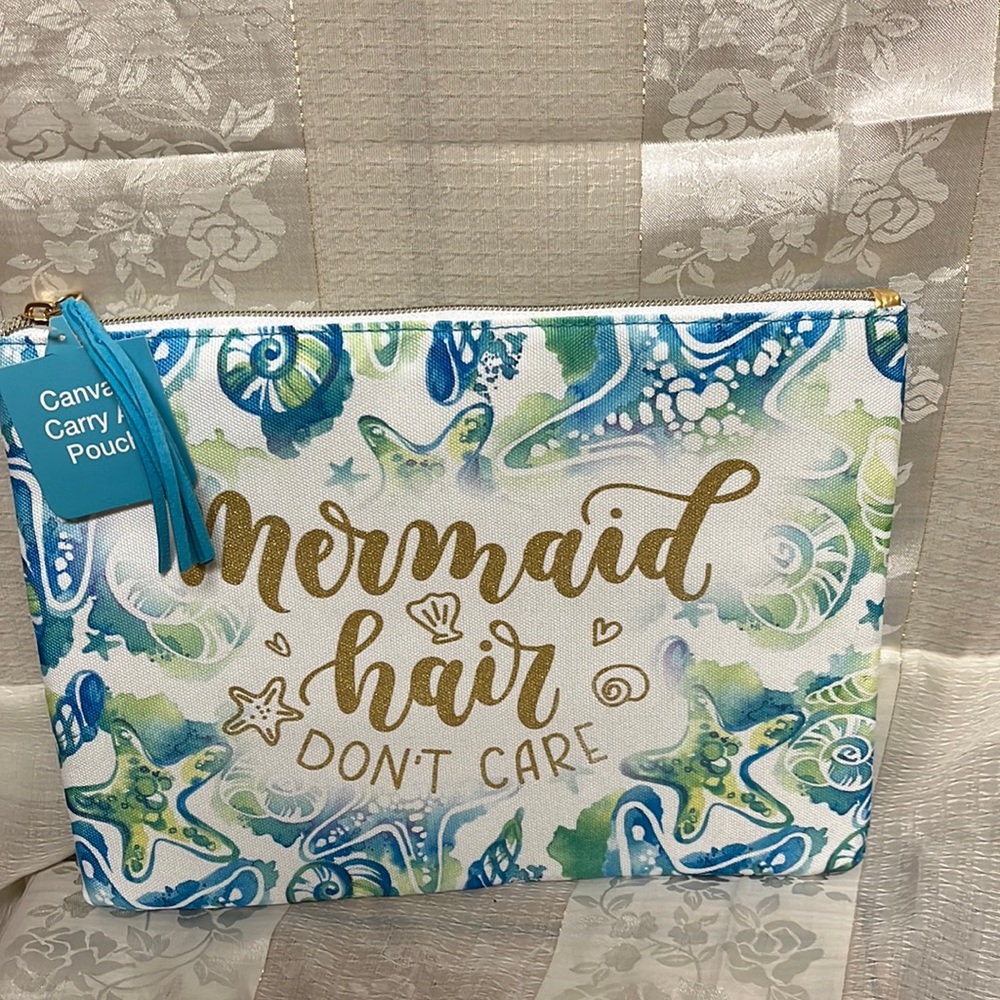 Mermaid Hair Don't Care Zippered Pouch Makeup Bag NWT